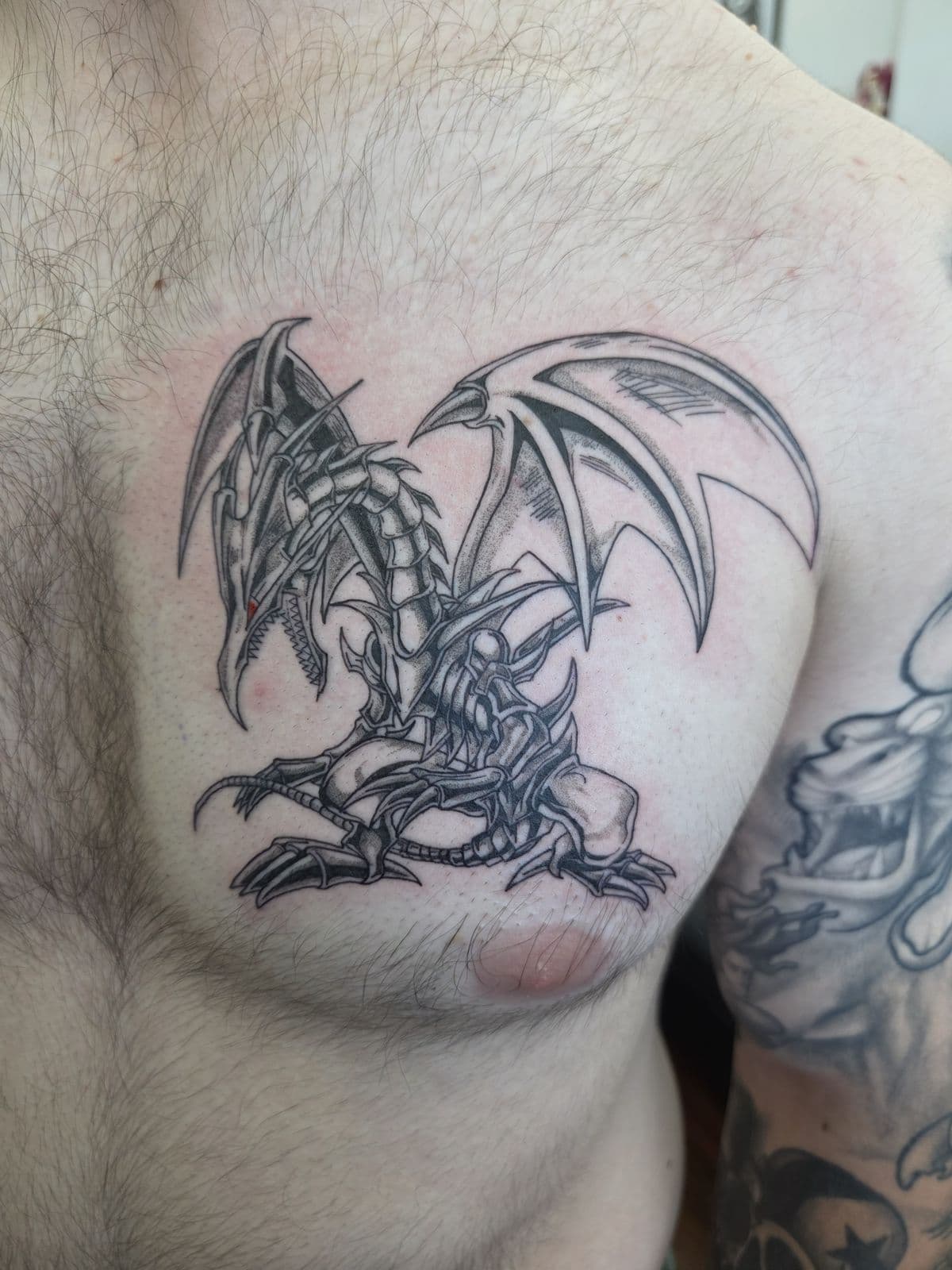 Black and grey winged dragon chest piece