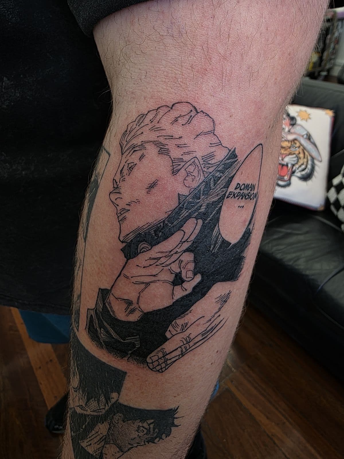 Manga panel portrait in black and grey, forearm